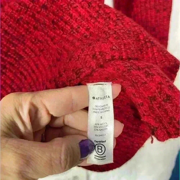 Athleta Sierra Red Black Wool Blend Crewneck  Preppy Small Sweater Knit Women - Picture 7 of 9